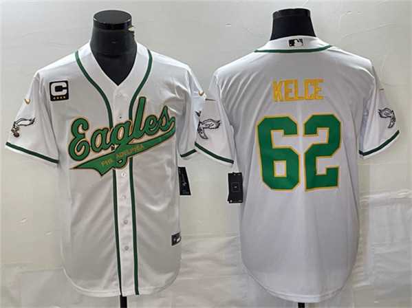 Mens Philadelphia Eagles #62 Jason Kelce White Gold With C Patch Cool Base Baseball Stitched Jersey->philadelphia eagles->NFL Jersey